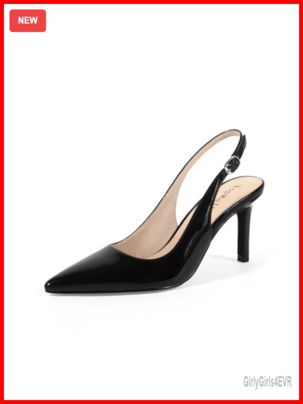 Slingback Heels Pointed Toe Stiletto Pumps Faux Leather